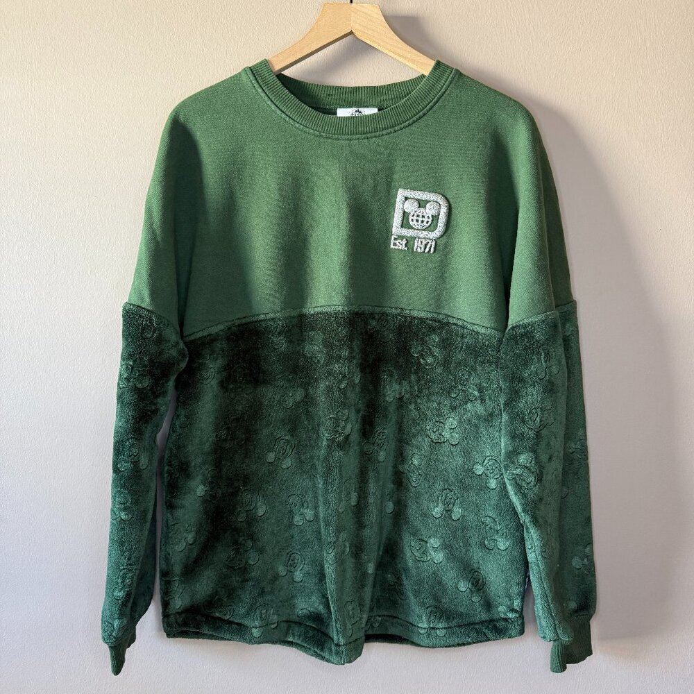 Women's M Disney Spirit Jersey Green Mickey Mouse Crewneck Sweatshirt - Picture 2 of 11